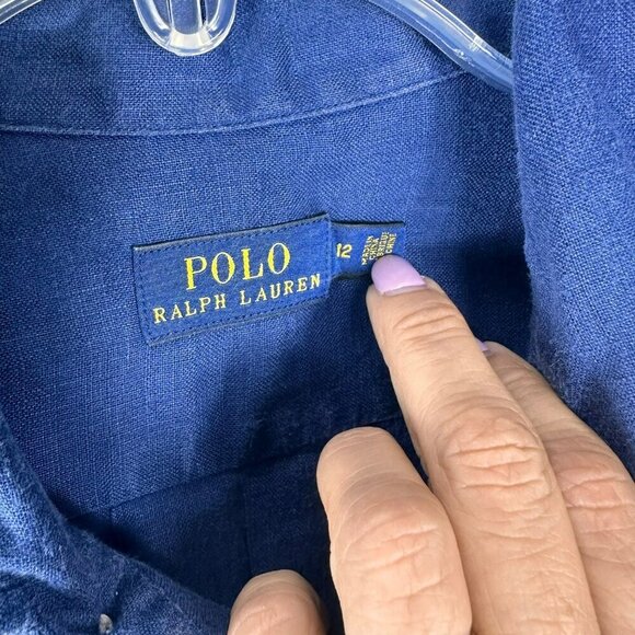 Polo Ralph Lauren Blue Linen Casual Button-Down Long sleeve Shirt Size 12 - Picture 11 of 13